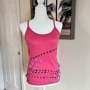 Women's Lilu Graphic Dot Print Tank Top | Pink | Medium | Cotton/Polyester | Y2K